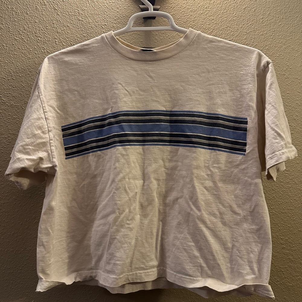 Classic Crewneck Stripe Tee - White with Blue Stripes